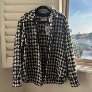 L'Academie Black and White Houndstooth Teddy Jacket